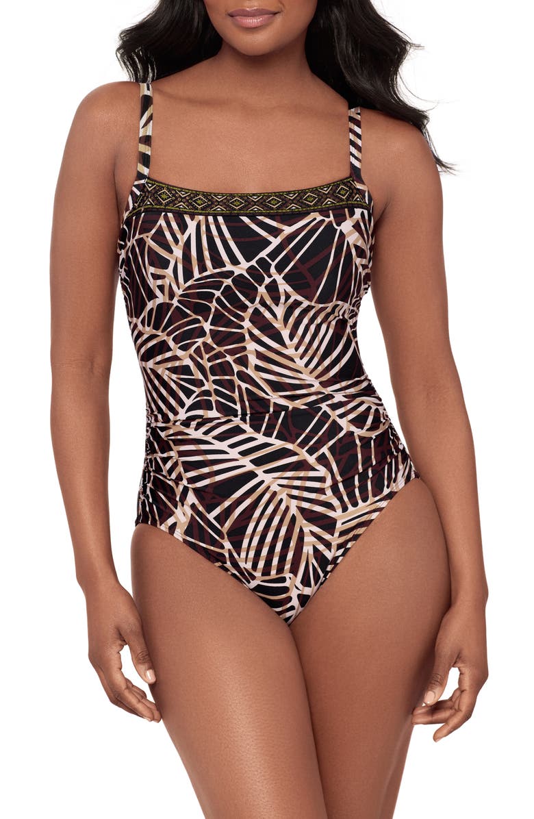 Miraclesuit<sup>®</sup> Lets Be Fronds Kara Underwire One-Piece Swimsuit, Main, color, Black/ Multi