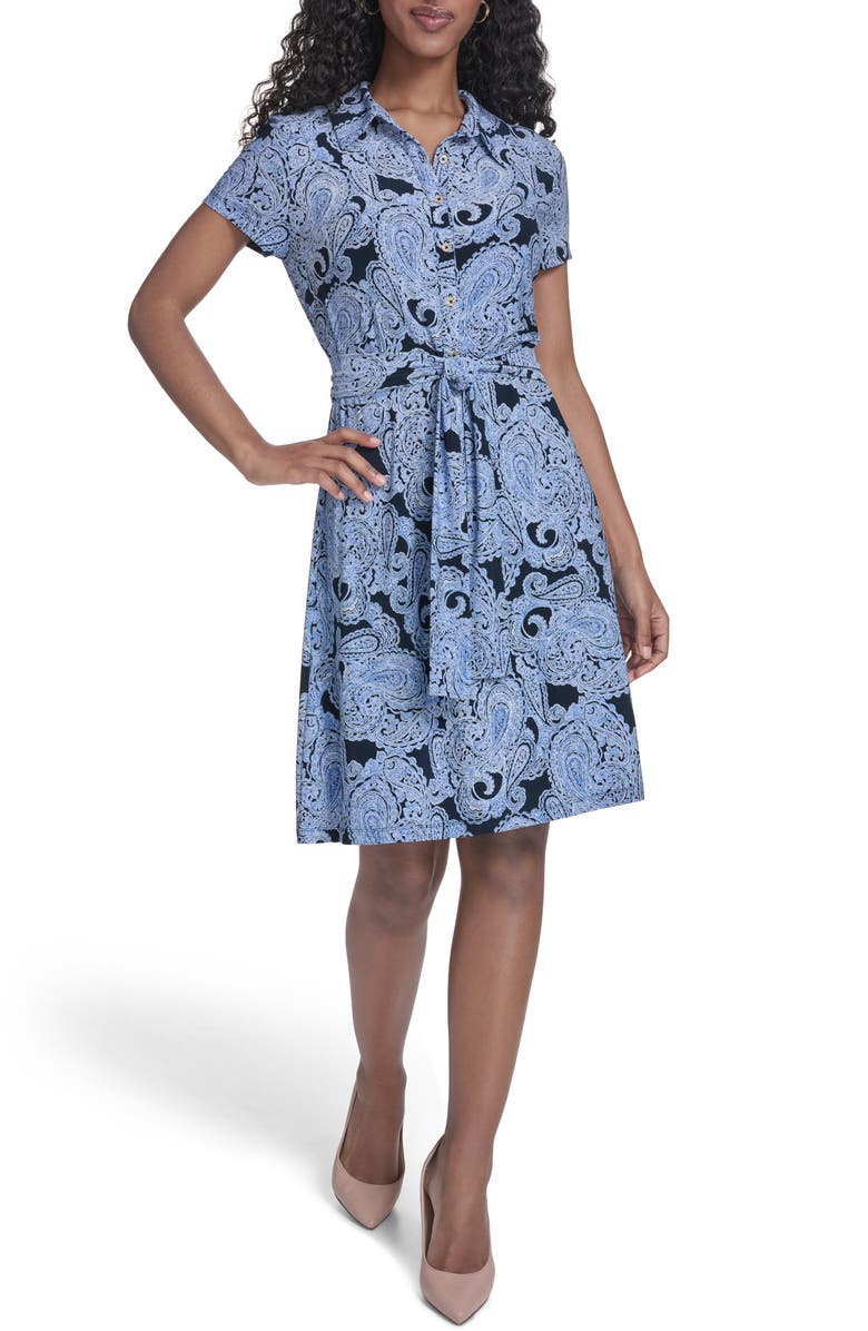 Tommy Hilfiger Floral Jersey Shirtdress, Main, color, Sky Captain/ Marina Blue