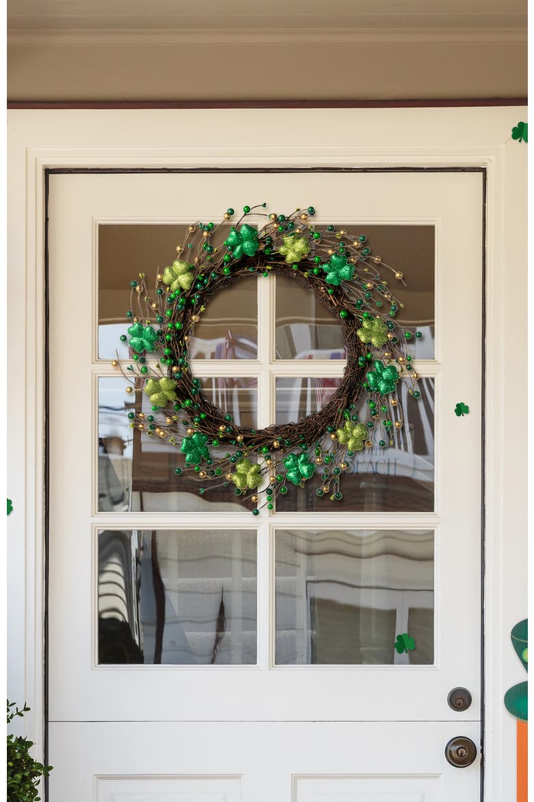 20"D St. Patrick's Shamrock Berry Wreath, Alternate, color, Green