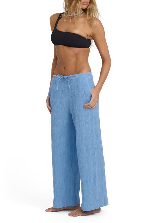 Billabong Laura Cotton Drawstring Waist Pants In Blue