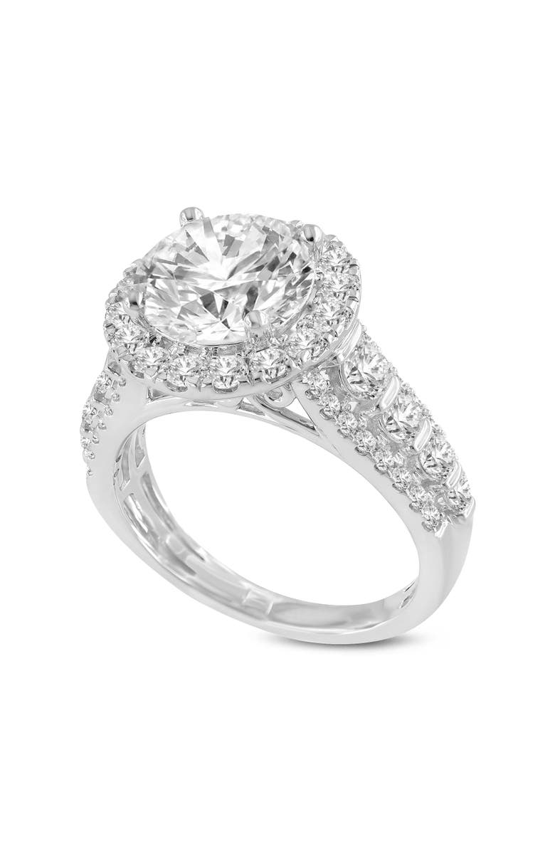 LuvMyJewelry Elara 14K White Gold Round Cut Lab Grown Diamond Halo Engagement Ring - 4.45 Ct, Main, color, 14K White Gold