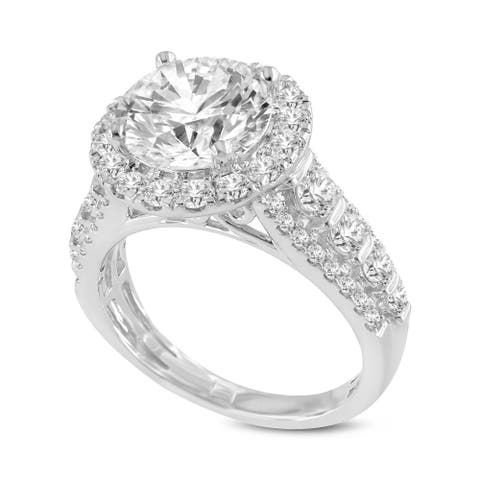 Elara 14K White Gold Round Cut Lab Grown Diamond Halo Engagement Ring - 4.45 Ct