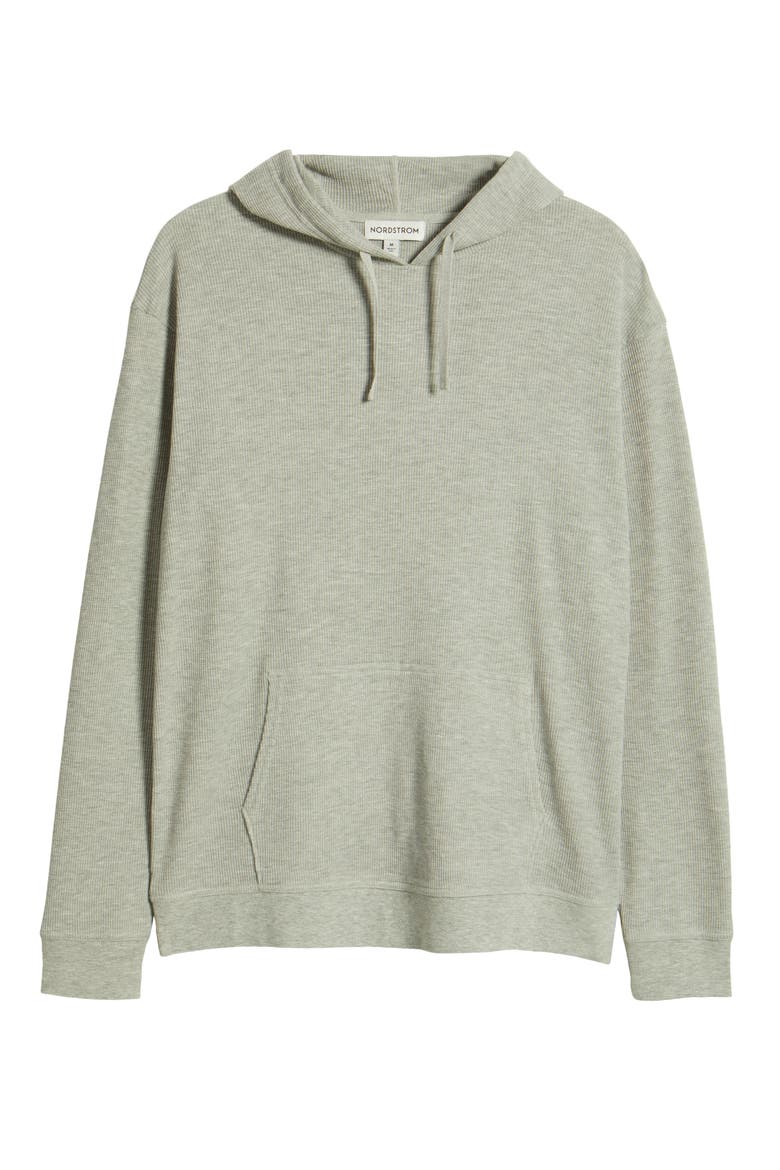 Cotton Blend Thermal Hoodie, Alternate, color, GREY HEATHER
