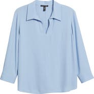 Eileen Fisher Split Neck Silk Georgette Top