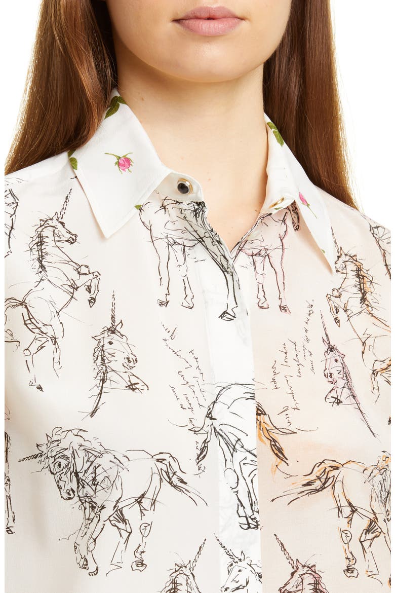 Lucinda Unicorn Sketch Mulberry Silk Shirt, Alternate, color, BLACK IP PATTERN