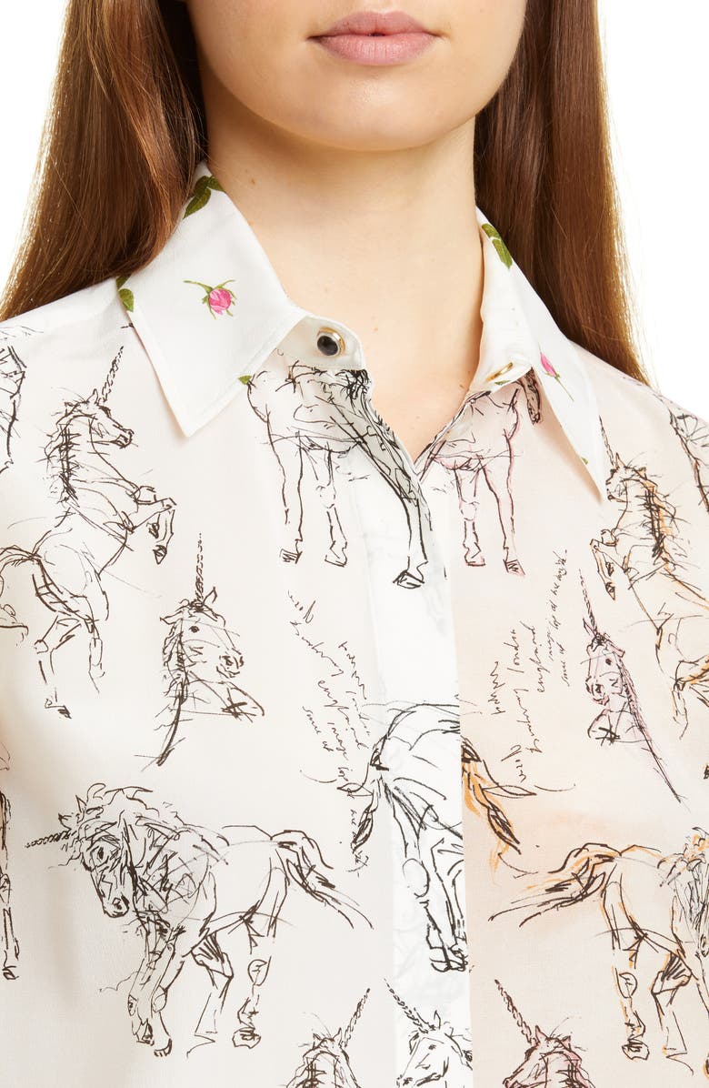 Burberry Lucinda Unicorn Sketch Mulberry Silk Shirt, Alternate, color,