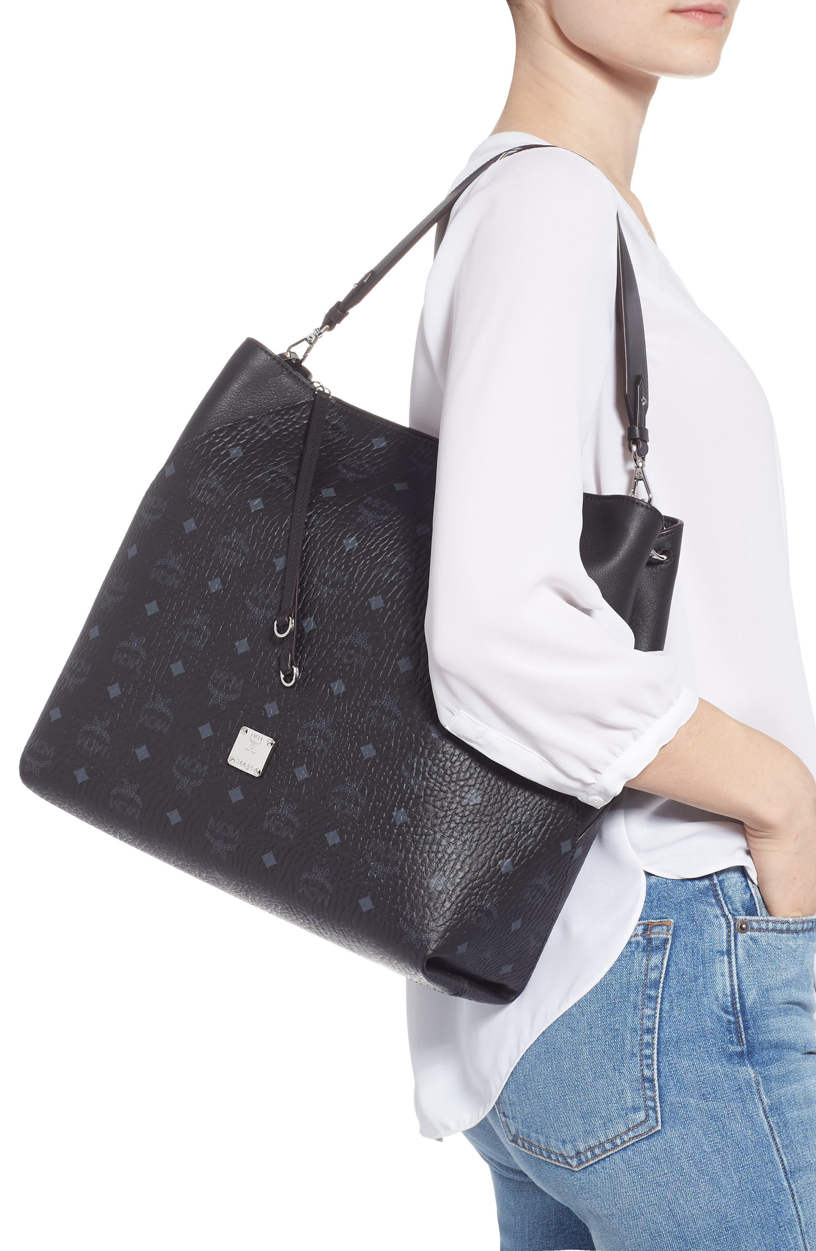 MCM Large Klara Visetos Coated Canvas Hobo, Alternate, color, 