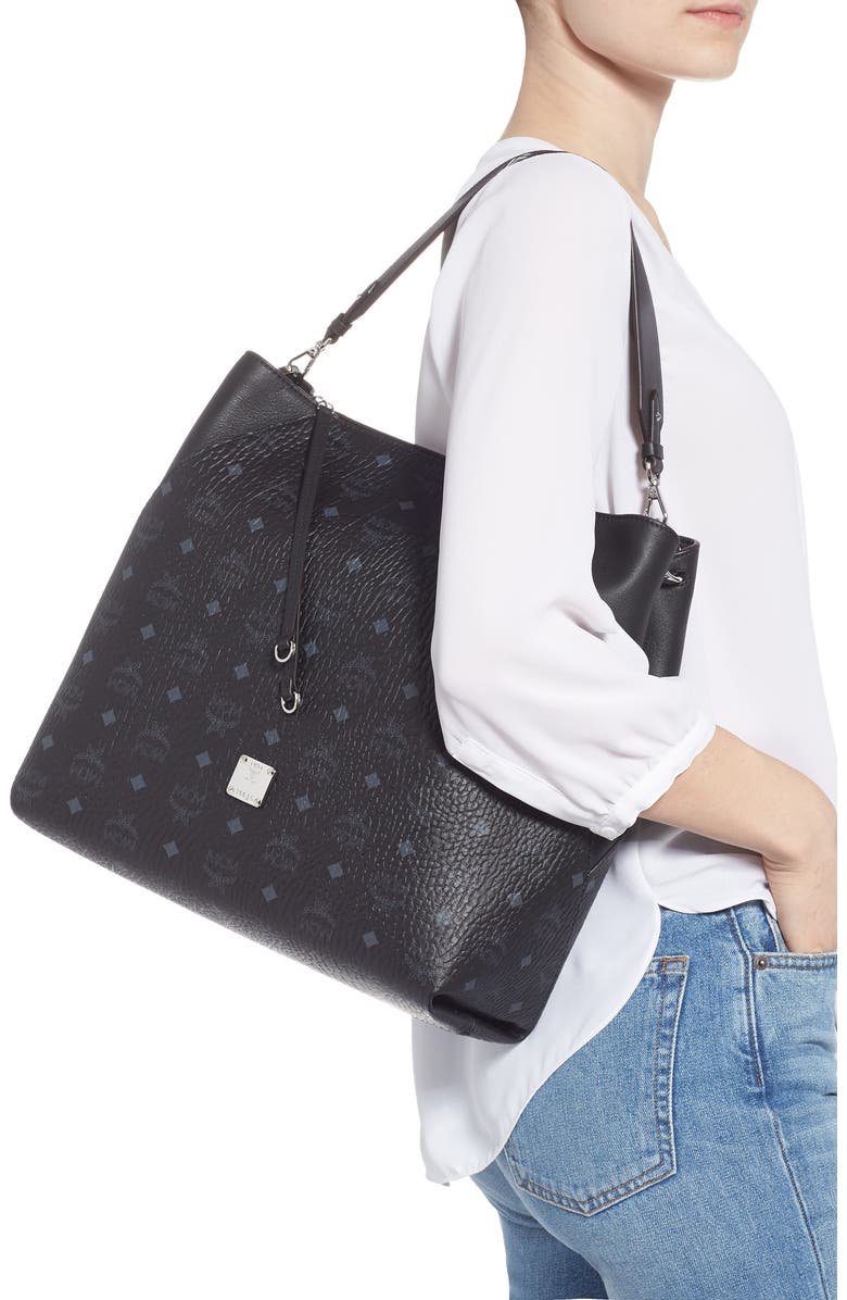 MCM Large Klara Visetos Coated Canvas Hobo, Alternate, color,