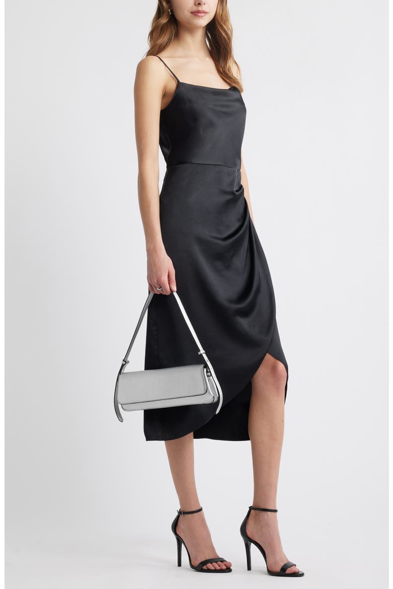 Cowl Neck Satin Midi Dress, Alternate, color, BLACK