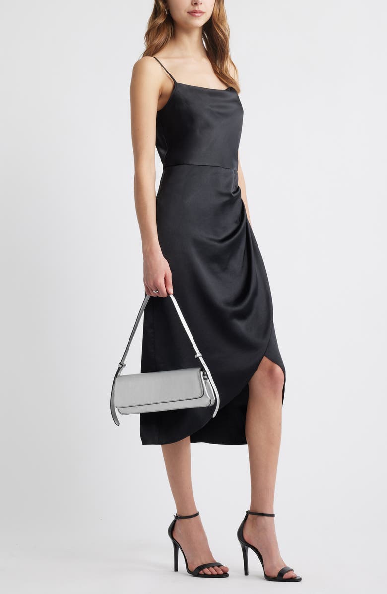 Open Edit Cowl Neck Satin Midi Dress, Alternate, color, Black