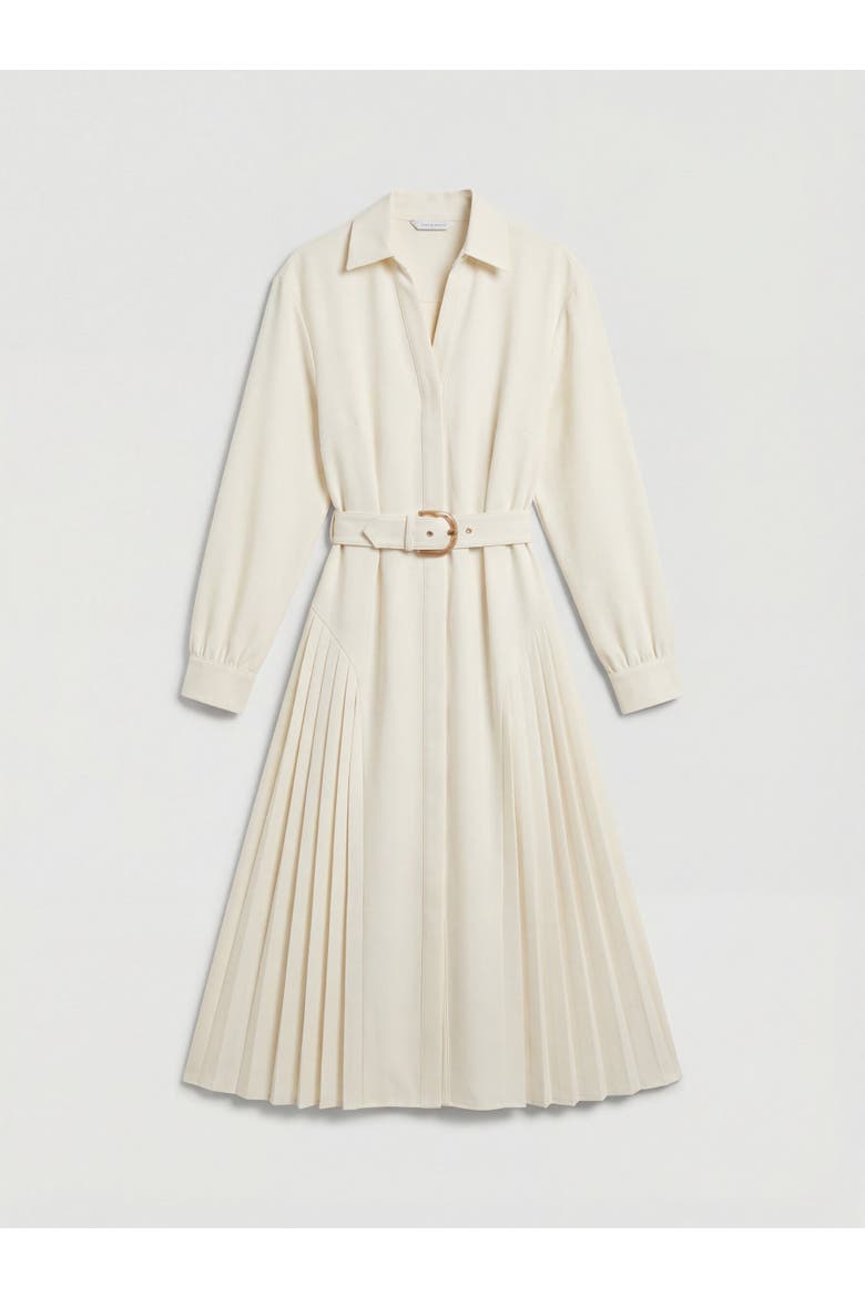 Tailored Crepe Belted Pleated Midi Dress, Alternate, color, Ivory