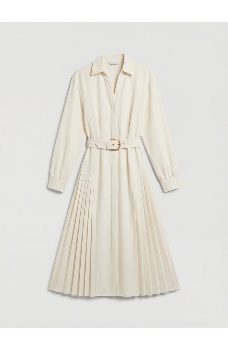 Karen Millen Tailored Crepe Belted Pleated Midi Dress, Alternate, color, Ivory