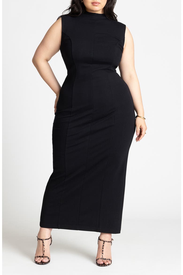 Stitch Detail Mock Neck Maxi Dress, Main, color, BLACK ONYX