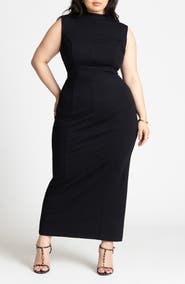 ELOQUII Stitch Detail Mock Neck Maxi Dress