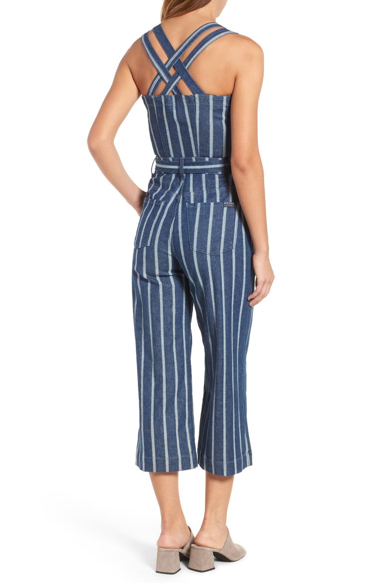 7 For All Mankind® Denim Culotte Jumpsuit, Alternate, color, LUXE LOUNGE SEASIDE STRIPE