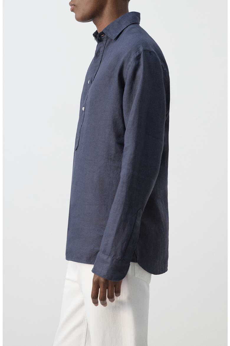 Long Sleeve Linen Polo Shirt, Alternate, color, INDIGO BLUE