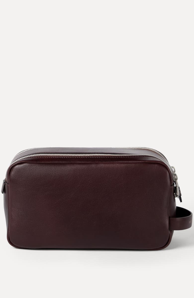 Brunello Cucinelli Calfskin beauty case with double zipper, Alternate, color, Burgundy