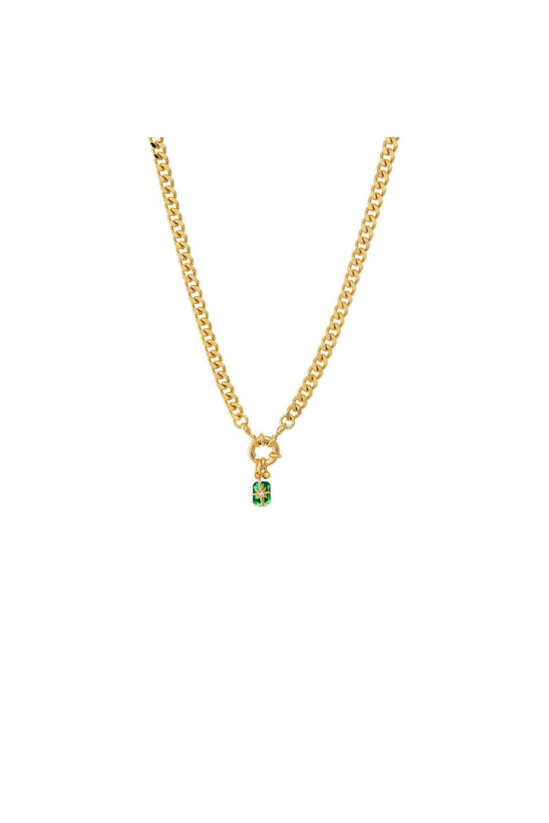 Starburst Emerald Toggle Cuban Chain Link Necklace, Main, color, Emerald Green