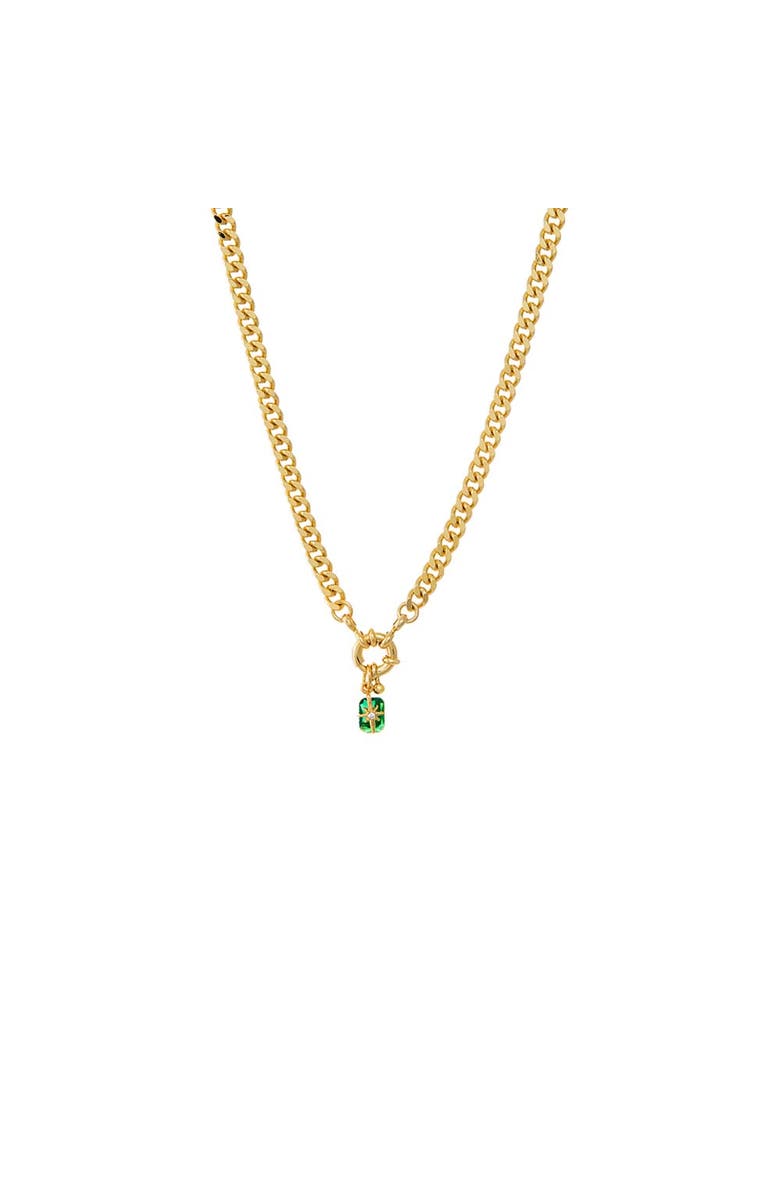 BY ADINA EDEN Starburst Emerald Toggle Cuban Chain Link Necklace, Main, color, Emerald Green