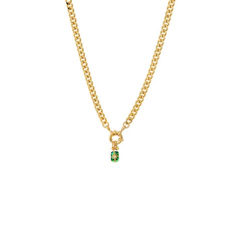 Starburst Emerald Toggle Cuban Chain Link Necklace