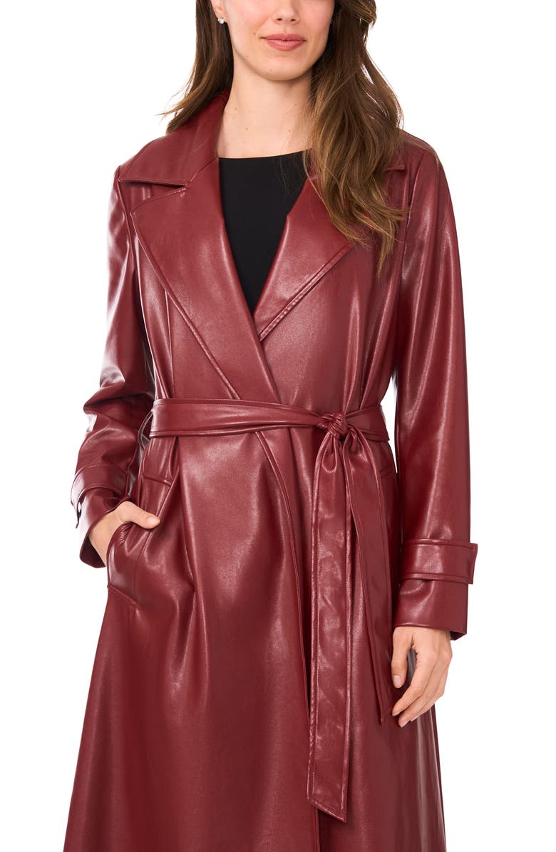 Halogen<sup>®</sup> Drapey Faux Leather Belted Trench Coat, Alternate, color, Deep Henna
