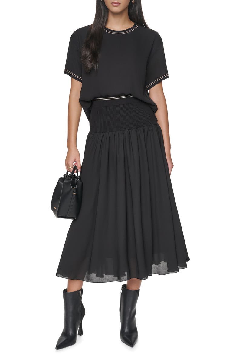 Mixed Media Skirt, Alternate, color, BLACK