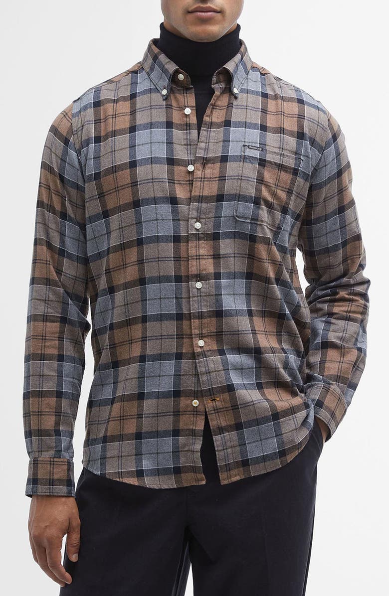 Barbour Rasay Tailored Fit Plaid Flannel Button-Down Shirt, Main, color, Cedarwood