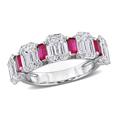 Lab-Created Ruby Semi-Eternity Ring 14k