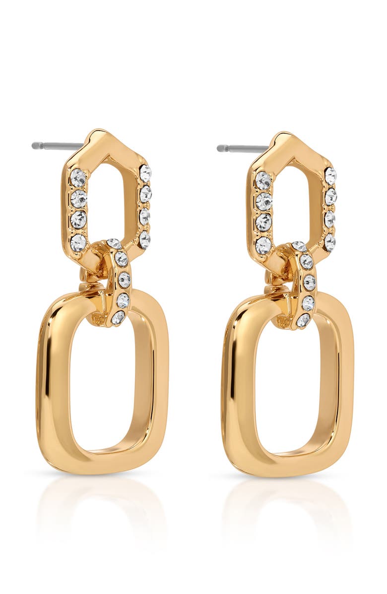 Ettika Crystal Open Rectangle Hoop Earrings, Alternate, color, Gold