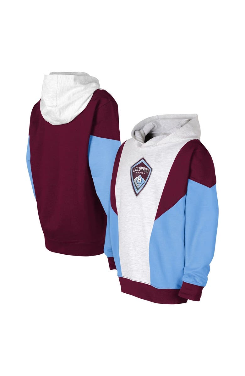 Outerstuff Youth Ash/Burgundy Colorado Rapids Champion League Fleece Pullover Hoodie, Main, color,