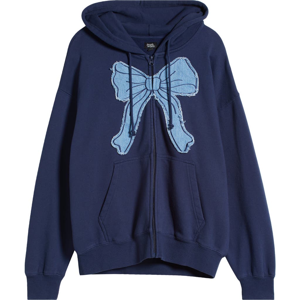 PACSUN PACSUN DENIM APPLIQUÉ ZIP-UP COTTON BLEND HOODIE