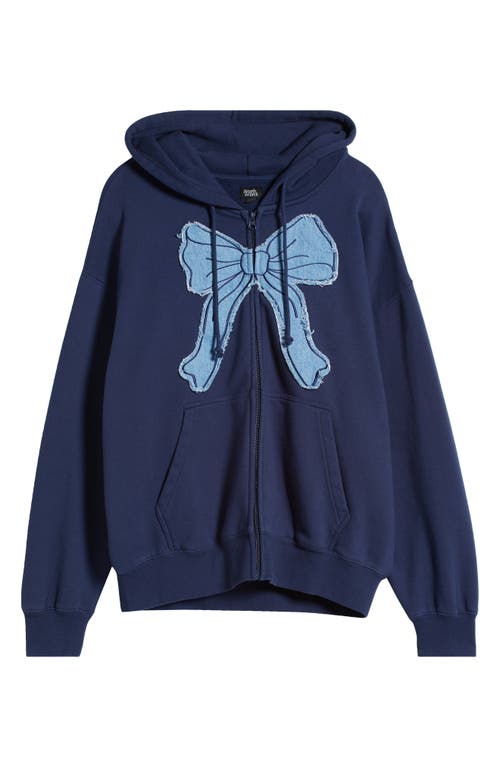 Pacsun Denim Appliqué Zip-up Cotton Blend Hoodie In Blue