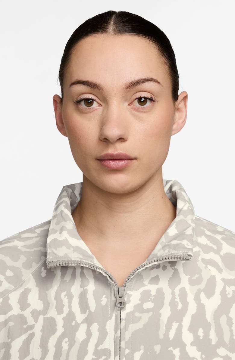 Nike Leopard Print Swoosh Water Repellent Jacket, Alternate, color, 009 Grey/ Sail