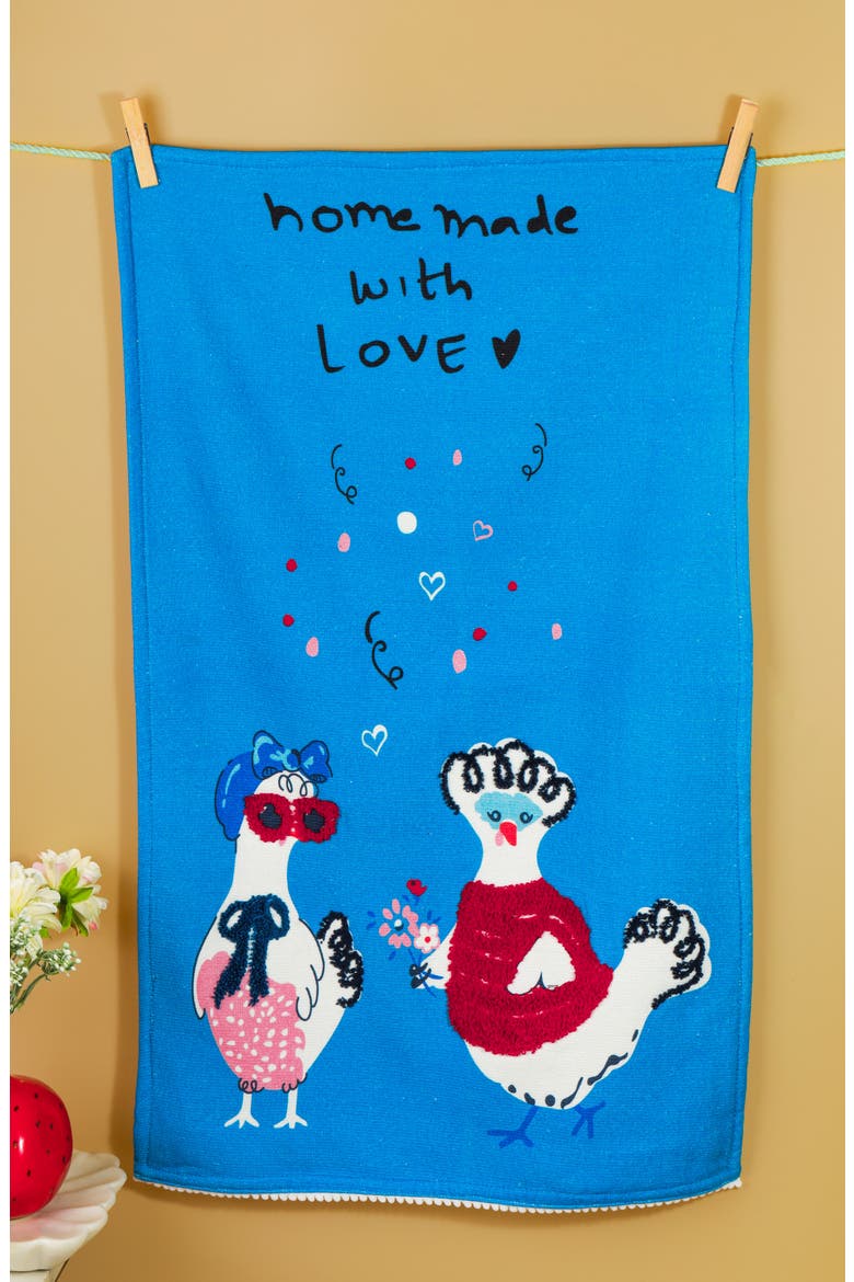 The Happy Place Set of 3 Cotton Kitchen Towels, Alternate, color, BLUE/ RED
