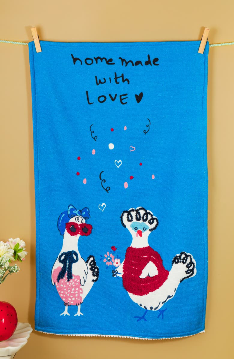 Tiramisu The Happy Place Set of 3 Cotton Kitchen Towels, Alternate, color, Blue/ Red