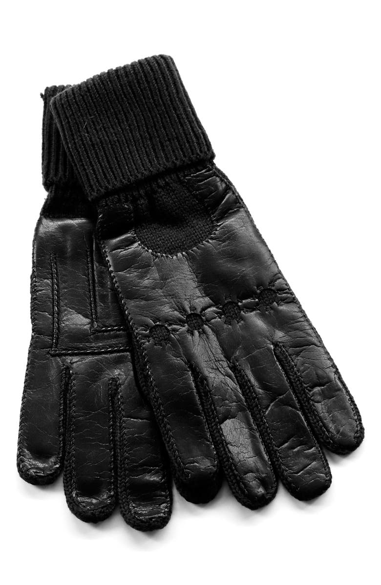 Portolano Cuffed Leather Gloves, Main, color, Black/ Black