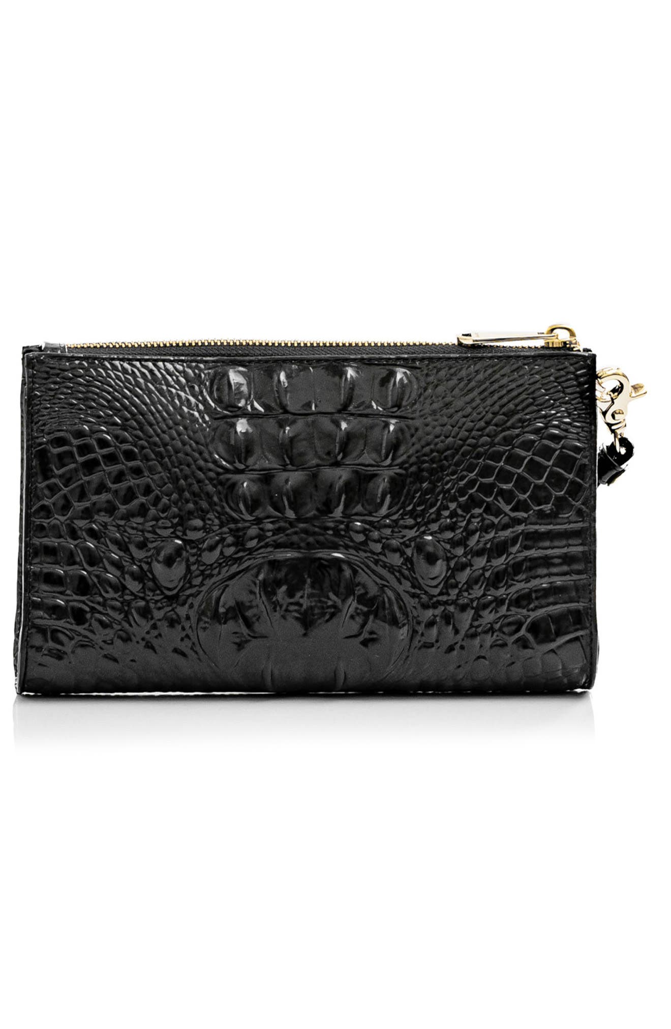 Brahmin Daisy Croc Embossed Leather Wristlet, Alternate, color, Black