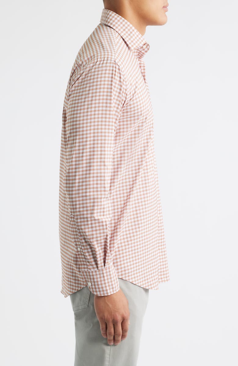 Peter Millar Fairbanks Ombré Check Performance Twill Button-Up Shirt, Alternate, color, British Tan