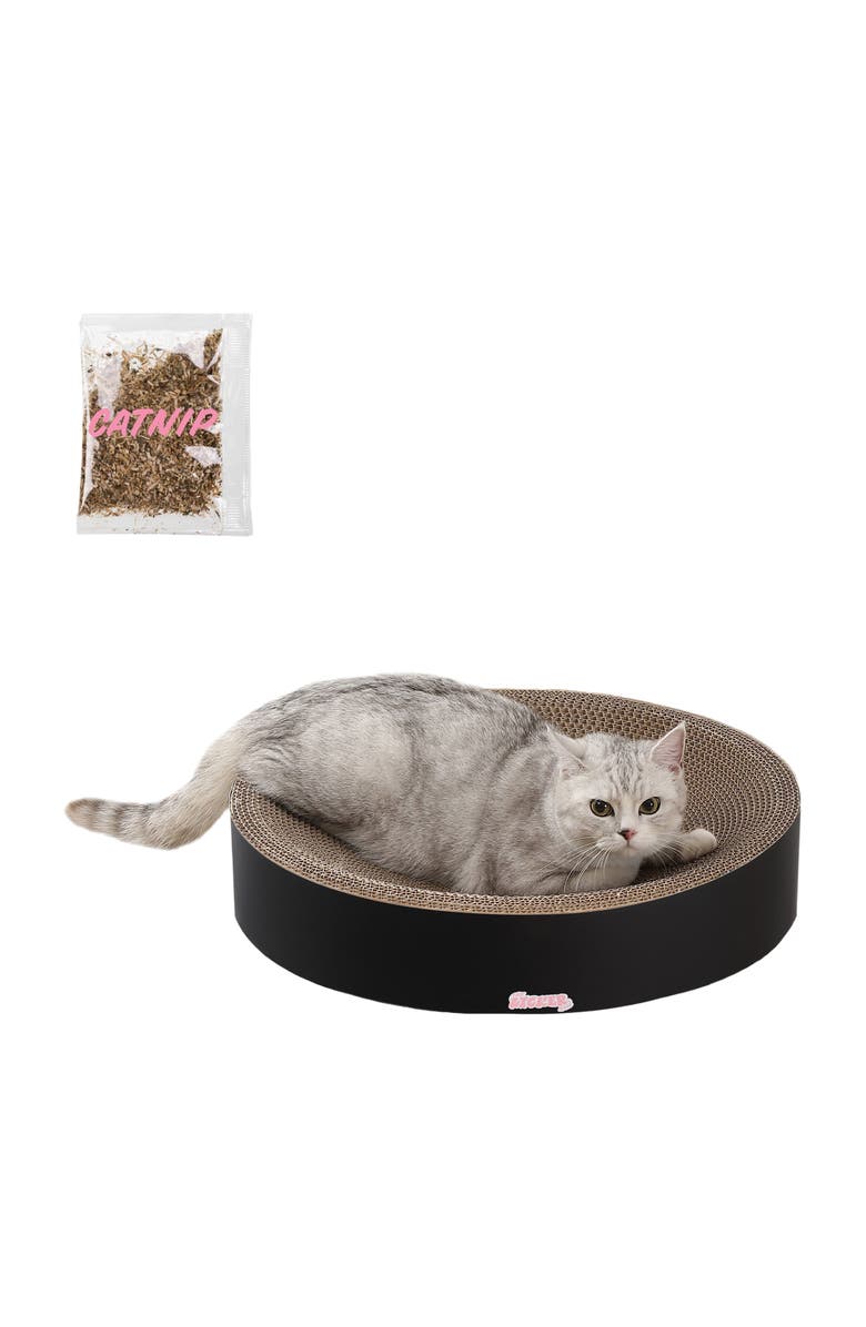 The Licker Store Nelson 20.13" Modern Cardboard Round Bowl Cat Scratcher with Catnip, Main, color, Black