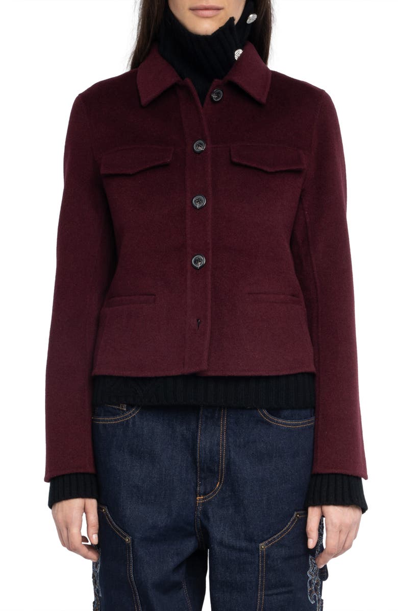 Zadig & Voltaire Liam Wool Blend Jacket, Main, color, Burgundy