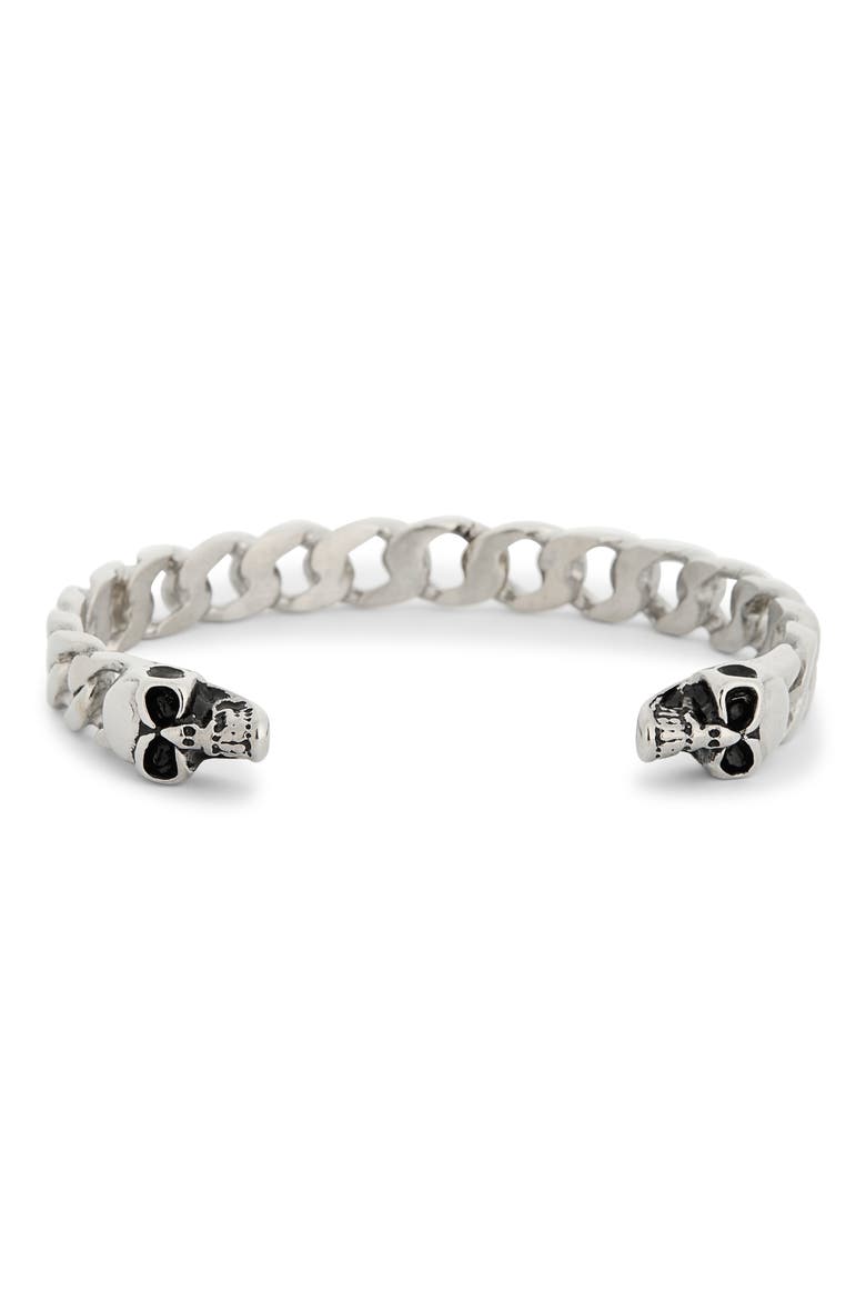 Men's Khalid Opposing Skull Cuff Bracelet, Main, color, SILVER