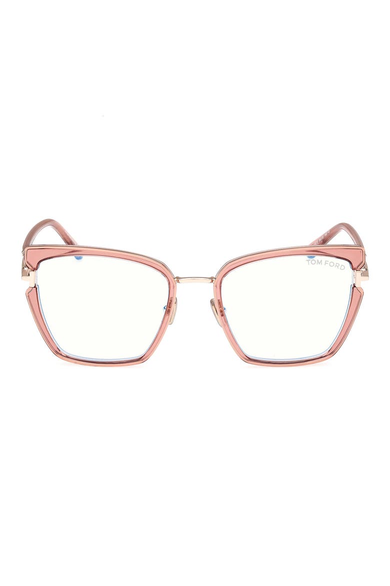 54mm Butterfly Blue Light Blocking Optical Glasses, Main, color, ROSE GOLD / T LOGO