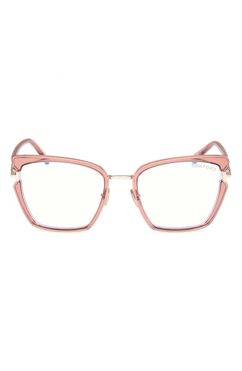 TOM FORD 54mm Butterfly Blue Light Blocking Optical Glasses, Main, color, Rose Gold / T Logo