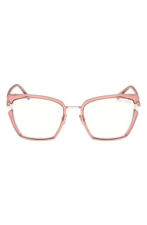 Shop Tom Ford 54mm Butterfly Blue Light Blocking Optical Glasses In Rose Gold/t Logo