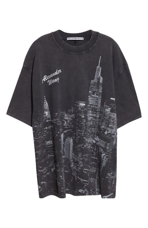 Alexander Wang Women T-shirt With Thermo-applied Rhinestones And Ny Skyline In Black