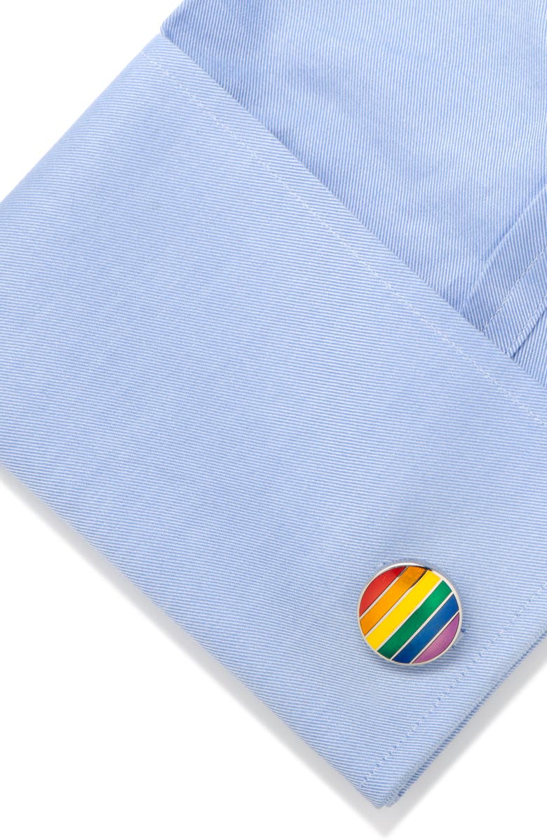 Cufflinks, Inc. Rainbow Stripe Cuff Links, Alternate, color, Metallic Silver