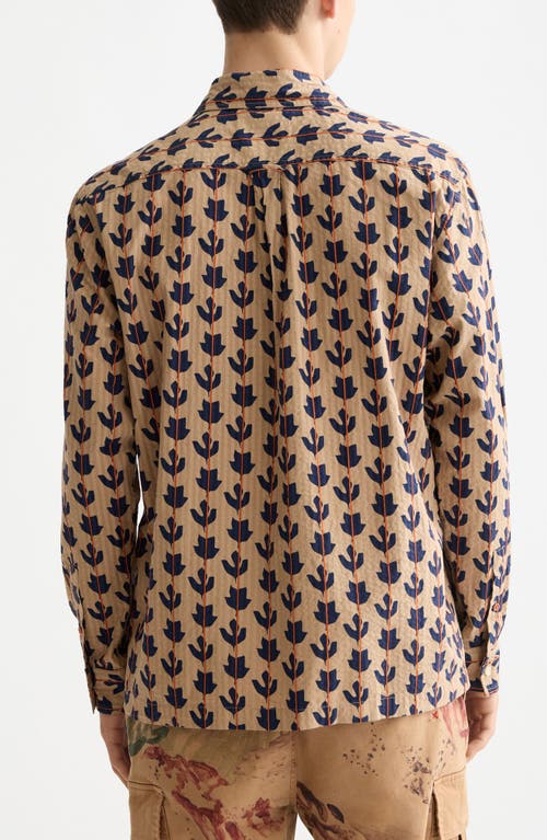 Scotch & Soda Leaf Print Cotton Seersucker Button-up Shirt In Brown