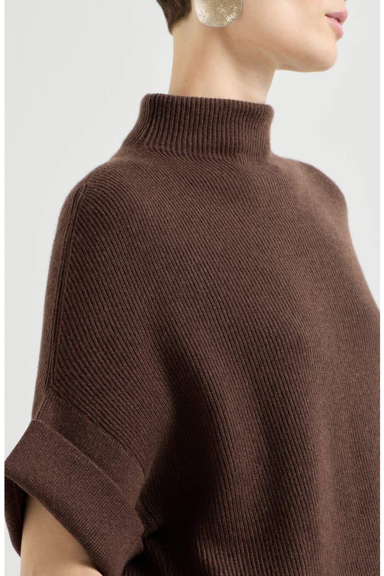 Cashmere rib knit mock neck dress, Alternate, color, Brown