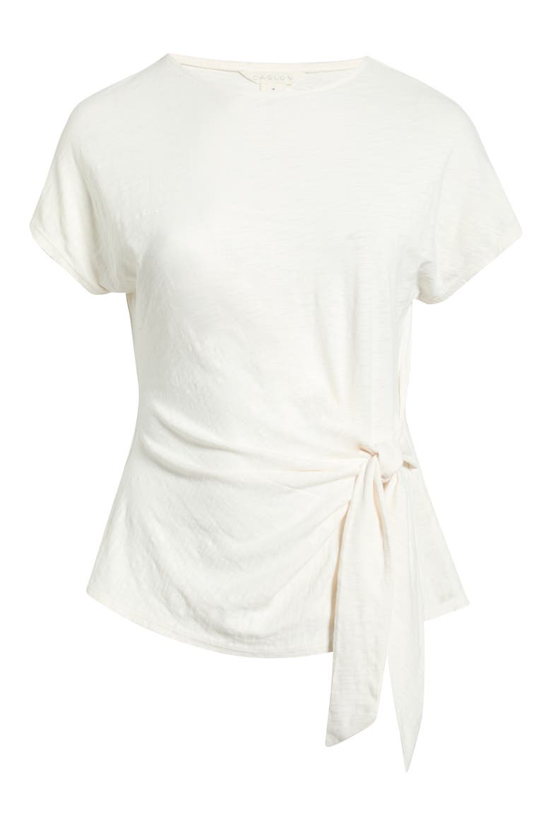 Drop Shoulder Tie Front Top, Alternate, color, IVORY PRISTINE