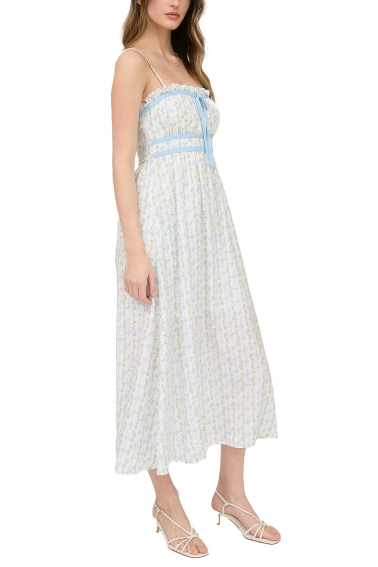 Bow and Flower Stripe Midi Dress, Alternate, color, BLUE MULTI
